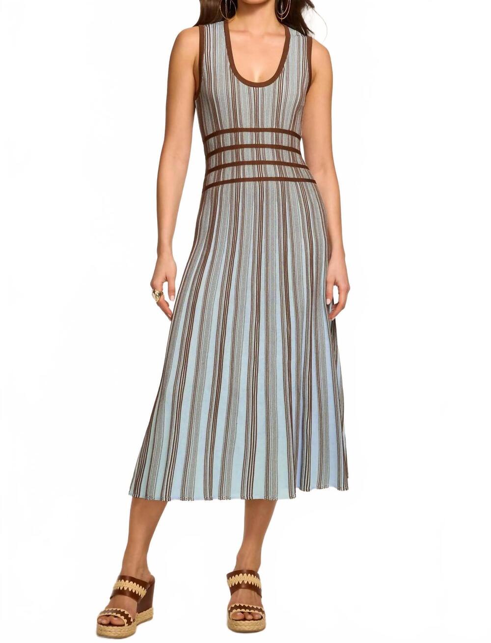 NEW RAMY BROOK arlette striped knitted midi dress in sepia combo